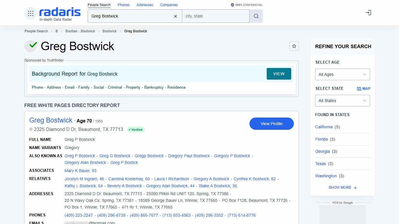 Greg Bostwick - Age, Phone Number, Contact, Address Info, Public Records Radaris