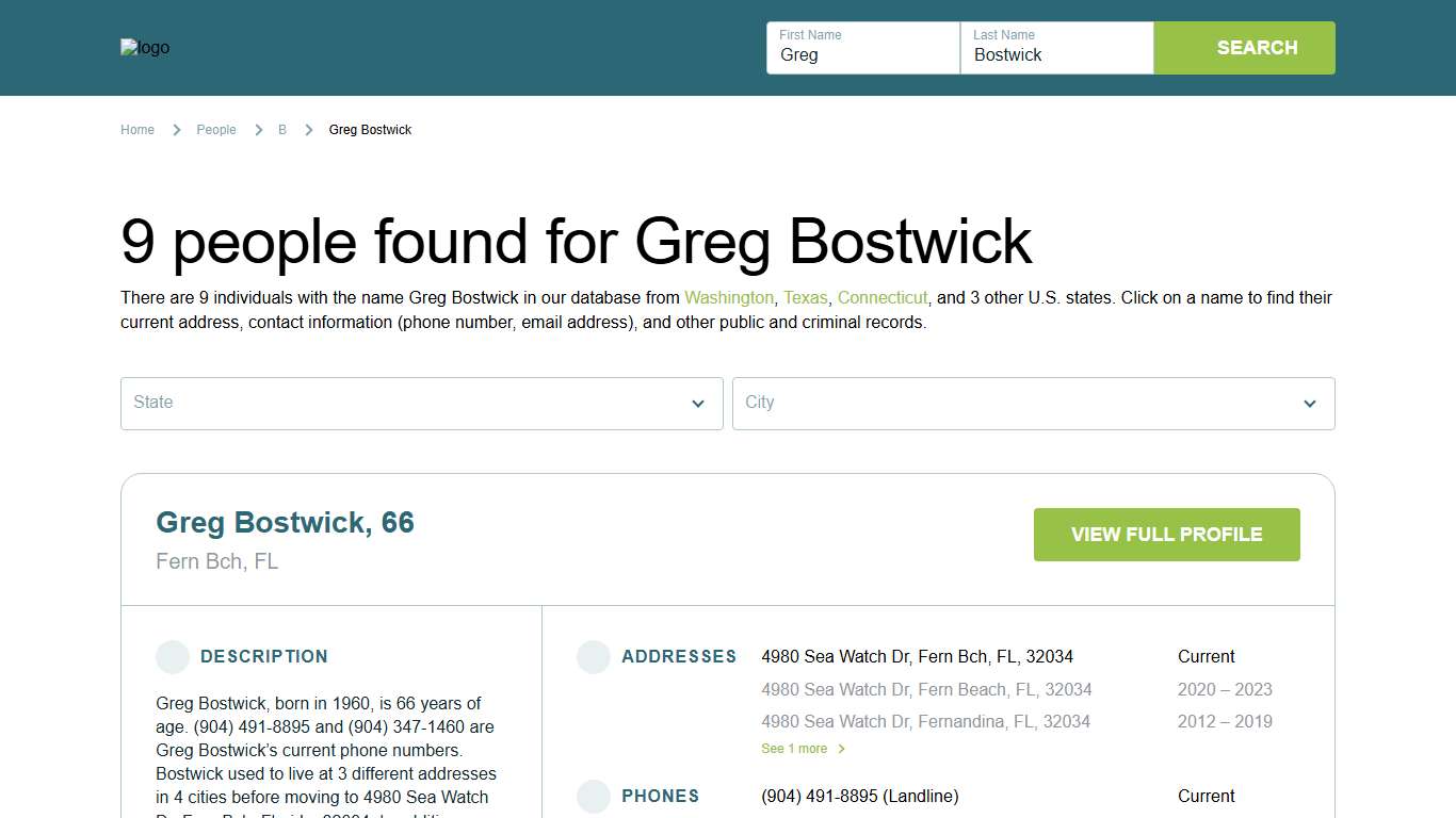 Greg Bostwick - Address, Phone Number, Criminal Records