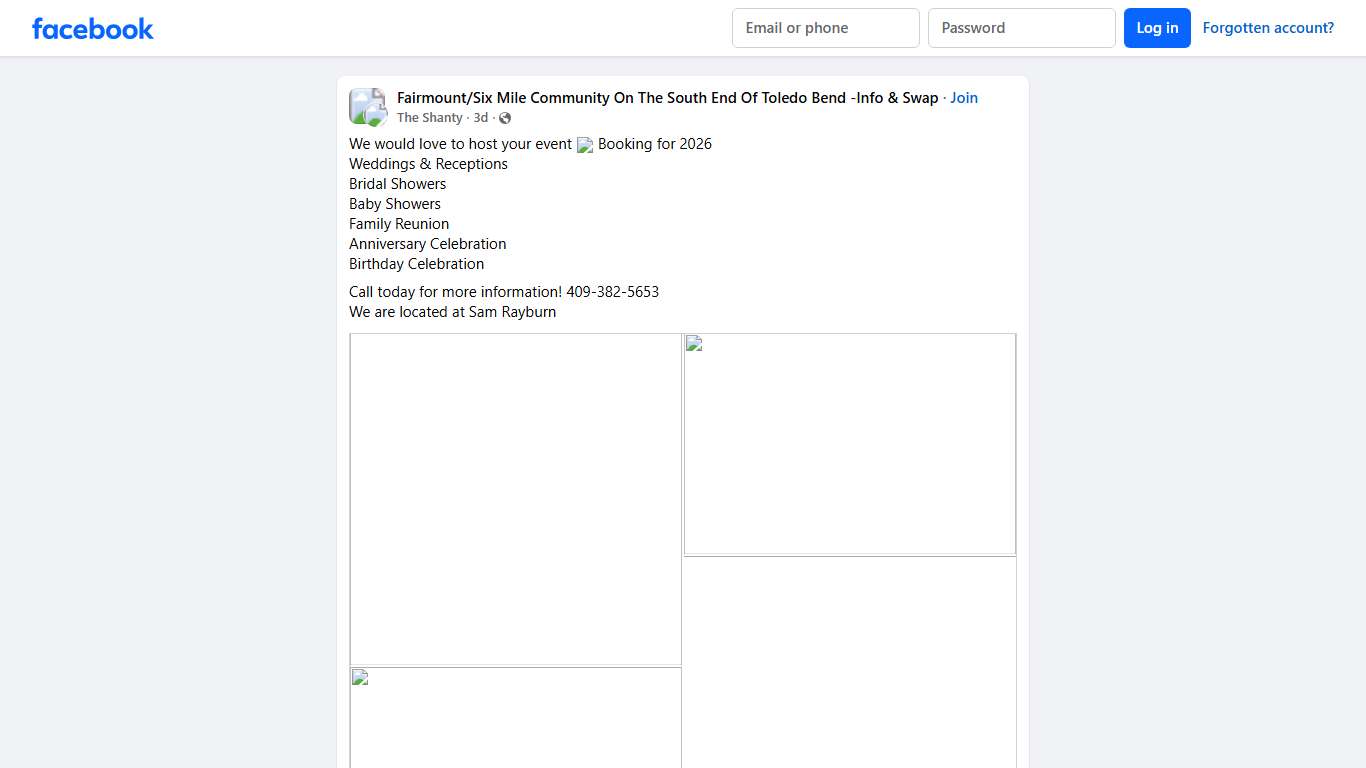 Fairmount/Six Mile Community On The South End Of Toledo Bend -Info & Swap We would love to host your event 💚 Booking for 2026 Facebook