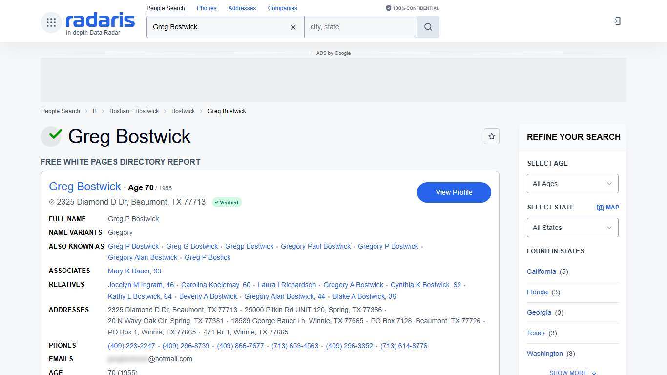 Greg Bostwick - Age, Phone Number, Contact, Address Info, Public Records Radaris